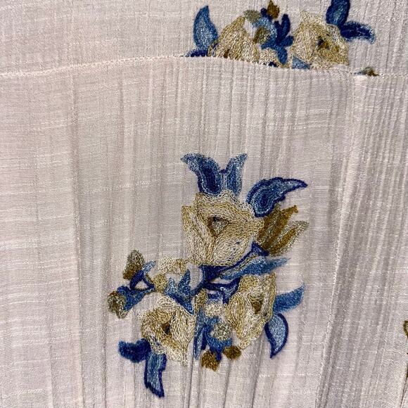 Figueroa & Flower Boho Cream Embroidered Floral Tiered Midi Dress Size Large - Picture 11 of 14